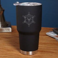 Personalized Sheriff Badge Insulated Travel Mug in Black