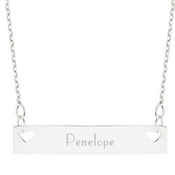 Engravable Double Heart Silver Name Bar Necklace