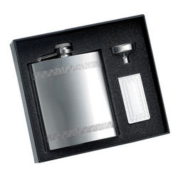Pattern Stainless Steel Flask and Chrome Money Clip Gift Set