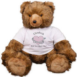 Personalized Heart and Rings Engagement Teddy Bear