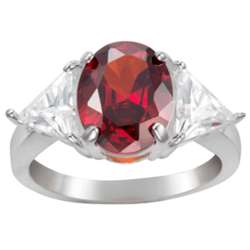 Sterling Silver Simulated Garnet and Trillion Cubic Zirconia Ring