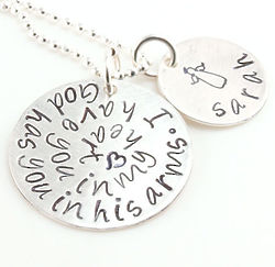 God Has You in His Arms Personalized Hand Stamped Disc Necklace