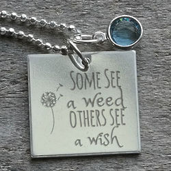 Weed or Wish Dandelion Square Personalized Necklace