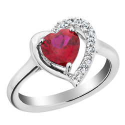 Created Ruby Heart Ring with White Sapphires