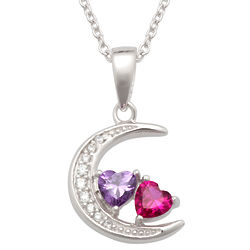 Couple's Sterling Silver Moon and Birthstone Hearts Pendant
