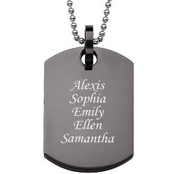 Black Stainless Steel Engraved Name Dog Tag Necklace