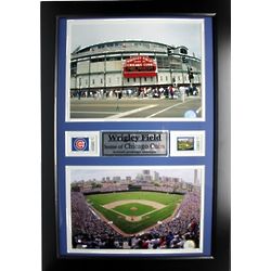 Wrigley Field Photographs and Commemorative Stamps Framed Art