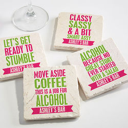 Party It Up Personalized Tumbled Stone Coasters