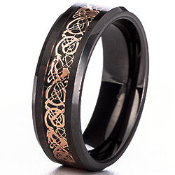 Men's Black and Rose Gold Dragon Design Ceramic Ring