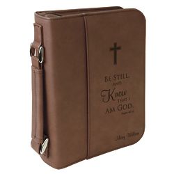 Personalized Leatherette Bible Cover with Handle in Dark Brown