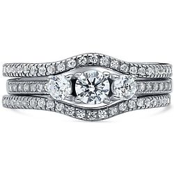 3-Stone Cubic Zirconia Silver Engagement Ring Set