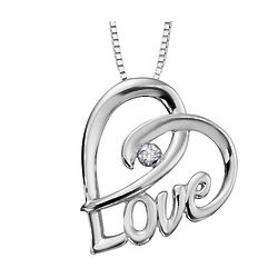 Diamond Love Heart Pendant Necklace in Sterling Silver