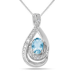 Blue Topaz and Looping Diamonds Pendant in Sterling Silver