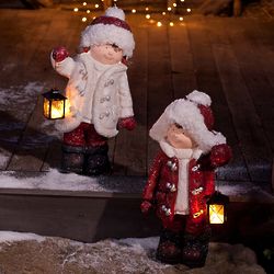 2 Children with Lanterns Christmas Garden Decorations