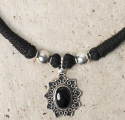 Onyx Oval Sterling Pendant Cord Necklace