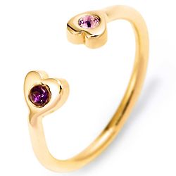 Couples's 2 Heart Birthstone Gold Cuff Ring