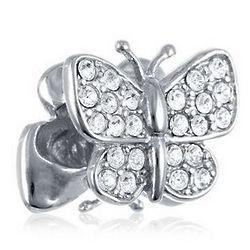 Silver Butterfly with White Crystal Bead