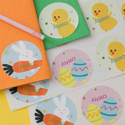 Easter Eggs, Easter Bunny, and Chicks Personalized Stickers