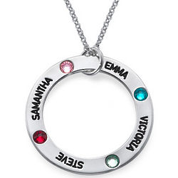 Mom's Engraved Birthstone Circle Necklace