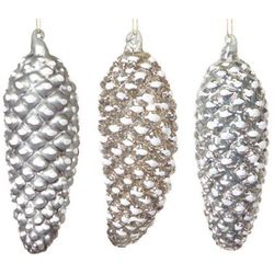 12 Nature's Glow Glass Silver Pine Cone Christmas Ornaments - FindGift.com