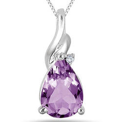 Antique Pear Amethyst and Diamond Pendant in Sterling Silver