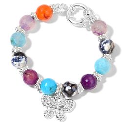 Multi Color Agate Bracelet with Butterfly Charm