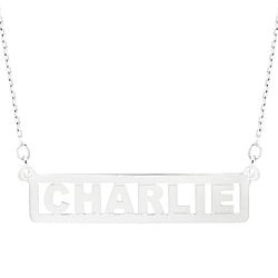 Custom Cutout Silver Nameplate Bar Necklace