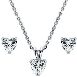 Swarovski Zirconia Heart Solitaire Silver Necklace & Earrings