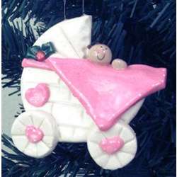 Engravable Pink Baby Carriage Ornament