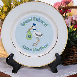 Special Delivery Baby Boy Announcement Ceramic Plate