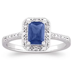 Platinum Finish Emerald Cut Sapphire Ring