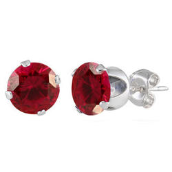 Round Created Ruby Stud Earrings in Sterling Silver