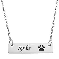 Personalized Sterling Silver Paw Print Bar Pendant