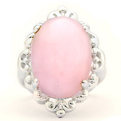 Oval Rose Quartz in Scrollwork Sterling Silver Ring