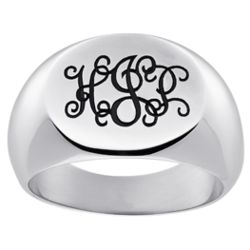 Stainless Steel Oval Monogram Signet Ring
