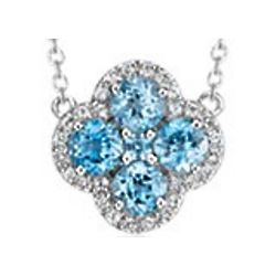 Blue Topaz Halo Clover Necklace in Sterling Silver