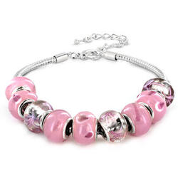 Hand-Blown Pink Glass Bead Bracelet in Plated Sterling Silver