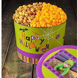 2 Gallons of Popcorn in Custom Photo Happy Halloween Tin