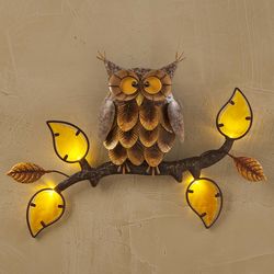 Lighted Metal and Glass Owl Wall Art