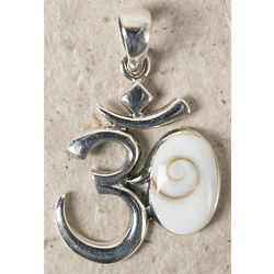 Shiva Om Pendant in Silver and Seashell