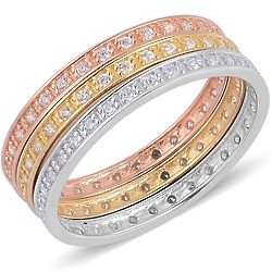 3 Simulated White Diamond 14K Gold Plated Tri-Tone Rings
