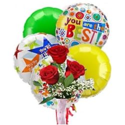 3 Roses and 5 Balloons Gift Bouquet