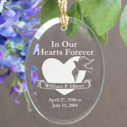 Personalized In Our Hearts Forever Memorial Oval Glass Ornament