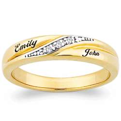 10K Gold Women's Engraved Name Diamond Wedding Band