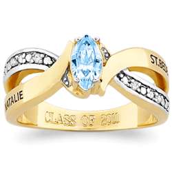 Lady's Yellow Celebrium Marquise Stone and Diamond Class Ring