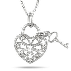 Sparkling Diamond Key to Heart Pendant in Sterling Silver