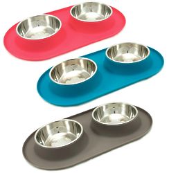 Dog's Stainless Steel Double Dish Pet Feeder with Nonslip Base