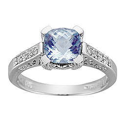 Diamond & Aquamarine Ring in 14K White Gold