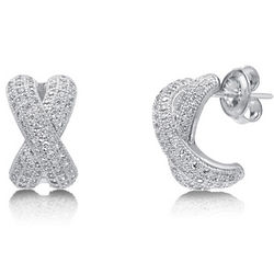 Cubic Zirconia and Sterling Silver X Designed Stud Earrings