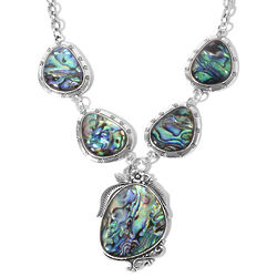 Abalone Shell Silvertone Floral Necklace